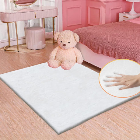 ORINOVA White Shaggy Bunny Fur Rugs for Living Room Washable Furry Area