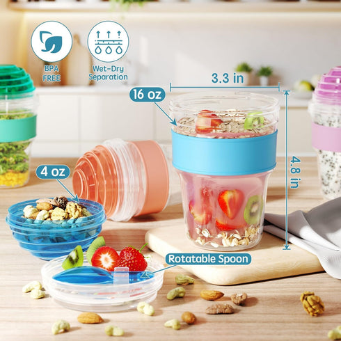 4 Pack 20 oz Yogurt Parfait Cups with Lids Reusable, Plastic Overnight Oats Containers with Lids Spoons Granola
