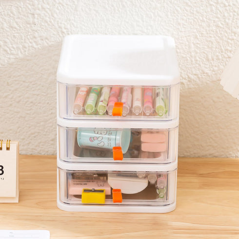 Gagee 3 Drawer Mini Desktop Unit, Clear/White Plastic Dressers for Arts and Crafts, Small Tools, Sewing Accessories