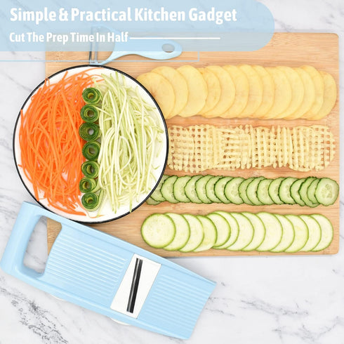 5 in 1 Mandoline Slicer for Kitchen, Blue Vegetable Slicer Multi Blade, Veggie Shredder, Potato Chip Cutter, Julienne