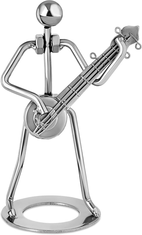 Broadway Gift 7 inch Silver Tone Banjo Player Table Metal Decorative Musician Figurine