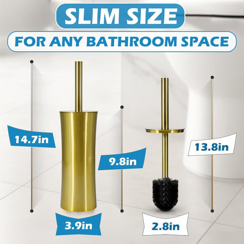 Stainless Steel Toilet Brush and Holder, Golden Toilet Cleaner Brush, Toilet Bowl Brush and Holder for Bathroom Storage