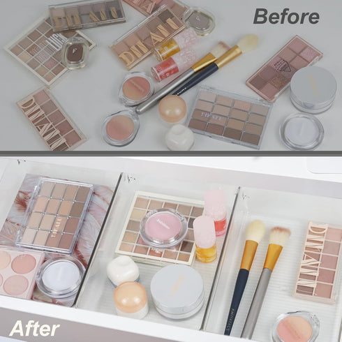 Clear Drawer Organizer Bins Set, 3pc Transparent Rectangle Trays for Bathroom Makeup Vanity and Office Desk Storage