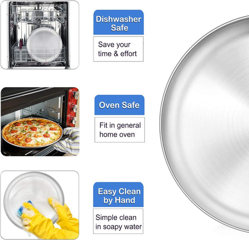 P&P CHEF Pizza Pan Bakeware, Stainless Steel Pizza Tray for Baking, Healthy & Reusable, 10 Inch & Silver