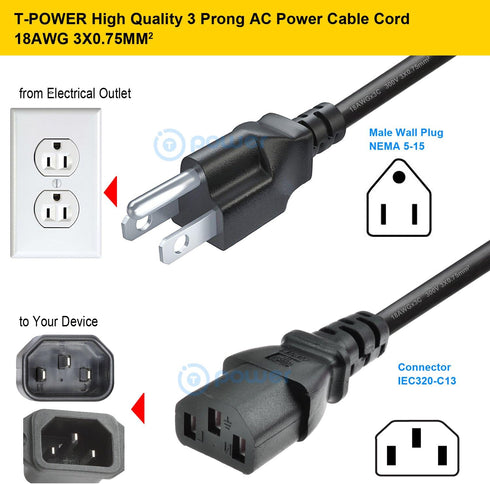 T POWER 4 FT Long 3 Prong AC Power Cord - for Instant Pot Pressure Cookers and Kitchen Appliances, Model PC-WAL1