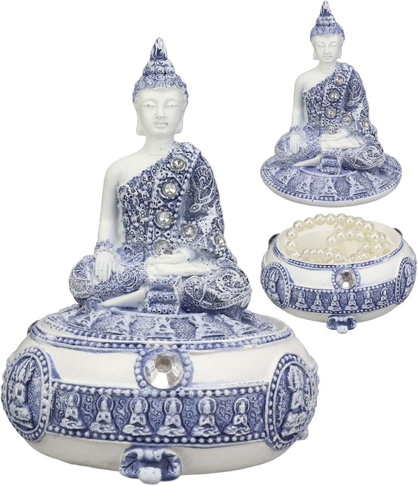Ebros Gift Bhumisparsha Mudra Buddha Amitabha Terracotta Jewelry Box Figurine, 5.25" Diameter