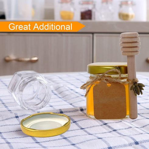 Woaiwo-q 30 Pack 1.5 oz Mini Honey Jars,Hexagon Mini Glass Honey Jars with Gold Lids,Small honey Jar with dipper
