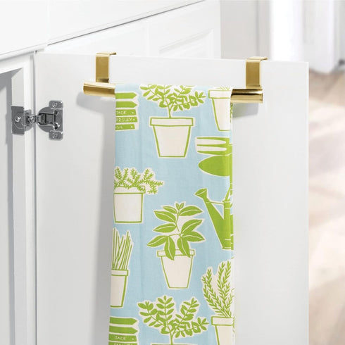 mDesign Steel Over Door Curved Towel Bar Storage, Hanger for Kitchen or Bathroom, 2 Pack, Soft Brass