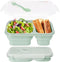 Green Collapsible Lunch Containers with Lid, 2 Compartments | Foldable Silicone Bento for Adults | BPA-Free Food