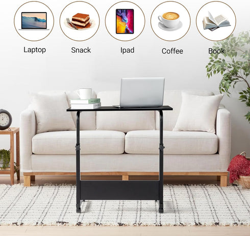 31.5 inch Karl home Mobile Side Table Computer Desk with Wheels Height Adjustable Rolling Potable Laptop Cart, C-Shaped