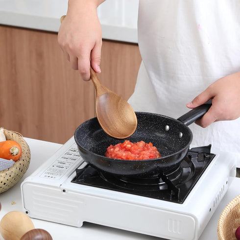 Kitchen Wooden Cooking Spoon Set, 2 Pieces - Solid Acacia Wood Serving Spoons for Mixing, Stirring, Nonstick Utensils
