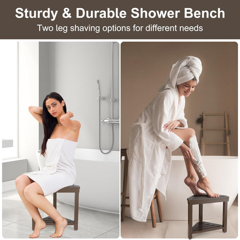 14in, Boulphia Shower Foot Rest Acacia Wood Shower Stool for Shaving Legs (Walnut)