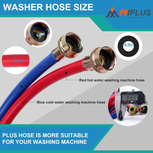 12FT Rubber Washing Machine Hoses,Washer and Dryer Hose 3/4 Connection Supply Lines for Hot and Cold Water Washer Hoses-by MIFLUS,Universal Washing Machine Hose (2 Packs)
