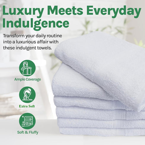 12 Pack 15X25 100% Towels N More Hand Towels - White Soft Cotton Ring Spun Loops - Highly Absorbent and Quick Drying