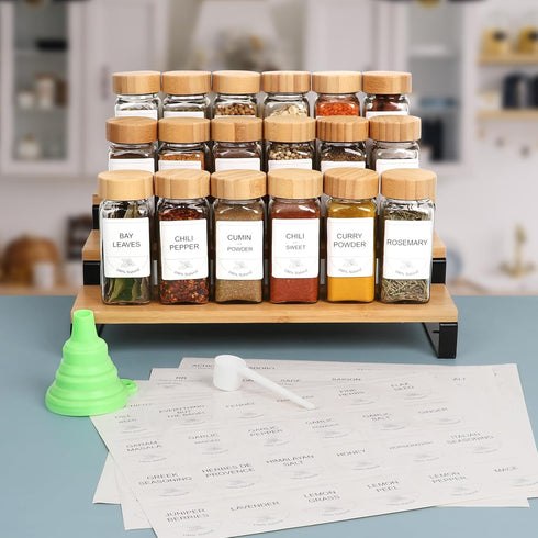 Homerove 36 Pack 4 oz 319 Glass Spice Jars with Bamboo Lids, Empty Square Spice Containers with BlankPrinted Spice