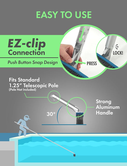 KEMANO Heavy Duty Pool Brush Head: Industrial-Grade Grit Non-Metal Stiff Bristles & Reinforced Aluminum Frame