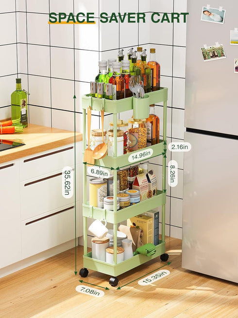 4 Spaces7.1" LEHOM Slim Rolling Storage Cart - Tiers Bathroom Organizer Utility Cart Slide Out Storage Shelves Mobile