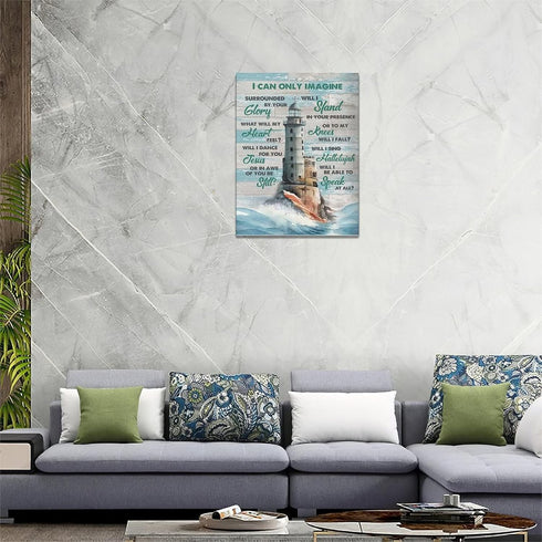 Lighthouse Wall Art Nautical Decor - Christian Scriptures Canvas Painting, 12"x 16"