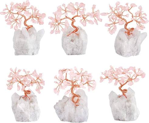 mookaitedecor Rose Quartz Crystal Tree, Tumbled Stones, Money Tree for Wealth and Luck, 4"-5"