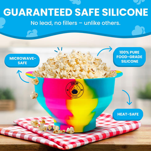 Microwavable Silicone Popcorn Popper, BPA Free, Collapsible Reusable Microwave Bowl, Dishwasher Safe, Black White Gray