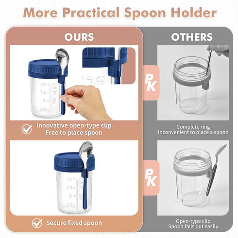 4 Pack 16 Oz DRKIO Glass Overnight Oats Containers with Lids and Spoons Mason Jars for Overnight Oats Jars Leak Proof