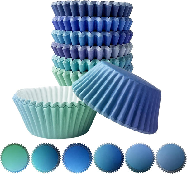 qiqee 300 Count Medium Size Cupcake Liners, 6 Designs Blue Gradient Baking Cups, Cupcake Papers, Cupcake Wrappers