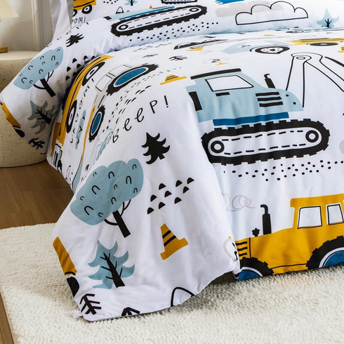 Set Sets NTBED Construction Truck Full Comforter for Boys Kids Forest Vehicles Excavator Lightweight Microfiber Bedding