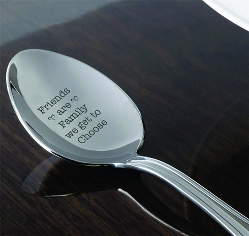 Friends are Family Friendship Day Spoon, Quotes Engraved Reunion Presentation, 7 Inches Stainless Steel Gift