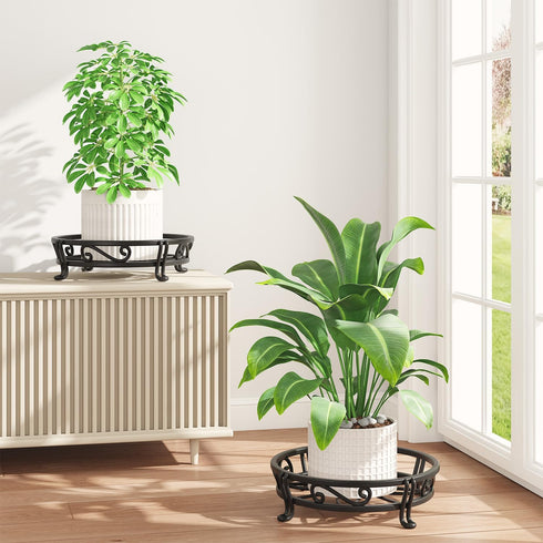 iDavosic.ly 2-Pack Metal Plant Stands for Outdoor Indoor, 11-Inch Wide Rust-proof Iron