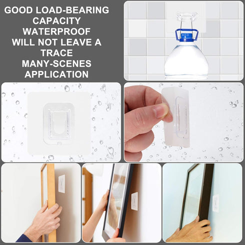 Double Sided Adhesive Hooks - 20 Pack + 4 Pack Wall Hanger Holder, 13.2lb Max for Bathroom, Kitchen, Office