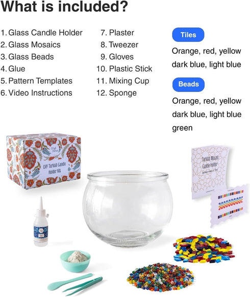 MA04) KRAFTSTORIES Turkish Mosaic DIY Candle Holder Kit - Glass Decorative Tealight for Living Dining Room Bedroom |