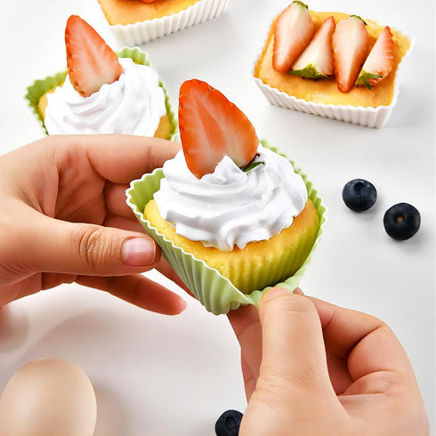 12 Pack Reusable Silicone Cupcake Baking Cups, Standard Round, Square & Rectangle Muffin Liners, Non-Toxic, BPA Free