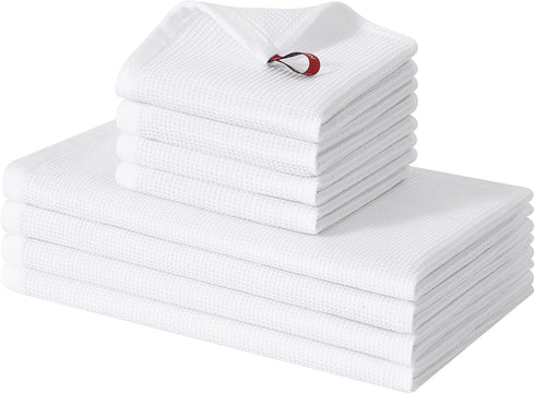 Homaxy 100% Cotton Kitchen Towels and Dishcloths Sets - 8 Pack Quick Dry, Waffle Weave, Soft, Absorbent, White