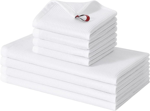 Homaxy 100% Cotton Kitchen Towels and Dishcloths Sets - 8 Pack Quick Dry, Waffle Weave, Soft, Absorbent, White