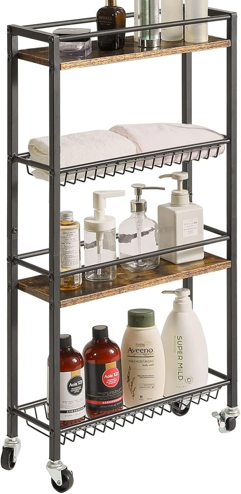 4-Tier 32.7" UHBR002H YMYNY Slim Kitchen Storage Rolling Cart, Utility Cart on Wheels, for Narrow Spaces, Laundry Room