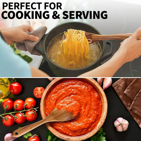 Wooden Spoon Sets - 6-Pcs Cooking Utensils - Smooth Finish Teak Wooden Spoons for Cooking - Non-Stick Wooden Utensils