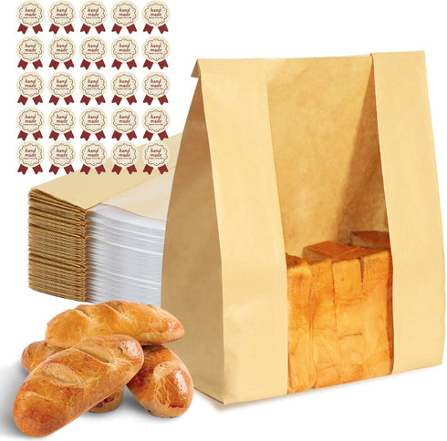 Bread Bags for Homemade Bread, 50PCS Paper Bags for Sourdough with Window for Baked Food Packaging