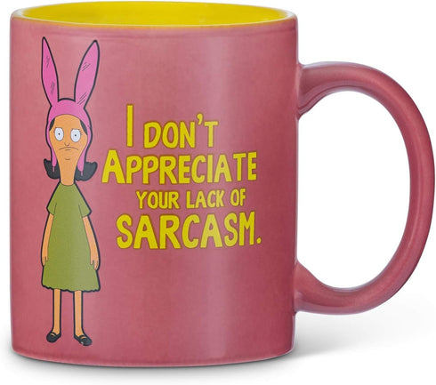Bob's Burgers Coffee Mug - I Don't Appreciate Your Lack Of Sarcasm, 12oz Louise Belcher Printed Mug