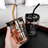 13 oz (Amber-4pack) BLUEPOLAR Tumbler Water Glass, Water Bottle with Straw and Dustproof Lid, Coffee Ice Cup Double