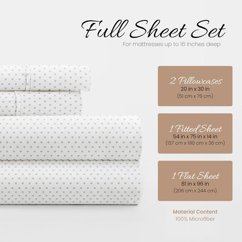 Linen Market Double-Brushed Microfiber Full Sheet Set, 4 Piece, Oeko-TEX Certified, Stippled Light Gray