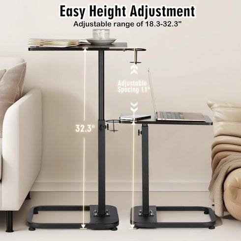 facka Adjustable TV Tray Table with Rounded Metal Corners, C-Shaped Snack Table for Couch, Sofa, Bed or Chair, Small