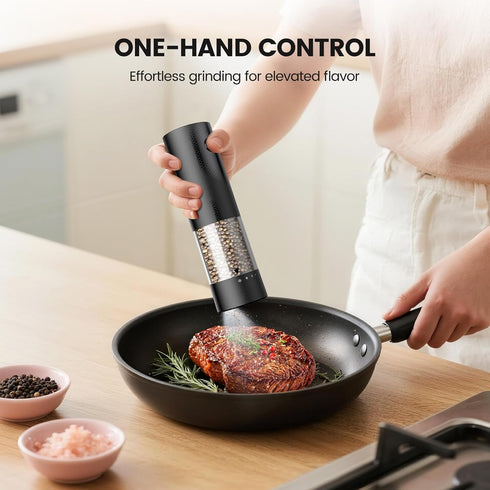 Gaivis Set Gifts(2 Pack,Black/Black) Electric Salt and Pepper Grinder - Rechargeable Automatic Salt and Pepper Shakers