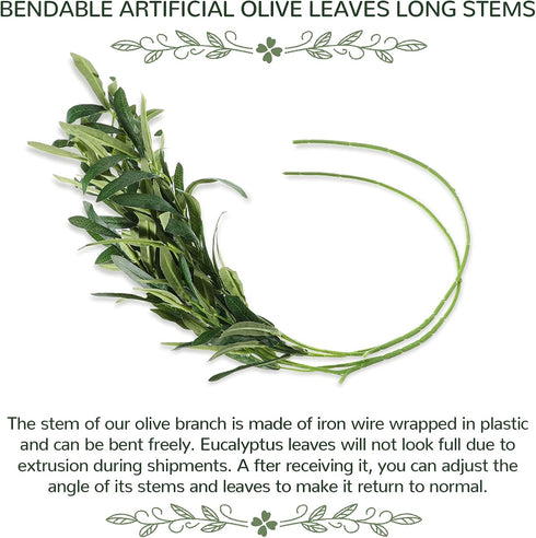 WILLBOND 8 Bundles Faux Olive Branches, 43 Inch Tall Greenery Stems for Vases, Fake Plant for Floral Arrangement