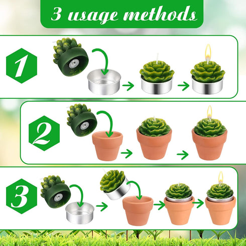 18 Treela Pcs Succulent Cactus Tealight Candles Handmade Tea Lights Baby Shower Plant Candle Gift with Mini Terracotta