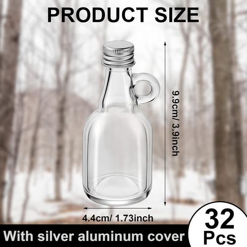 32 1.7oz Suclain Pcs Mini Glass Syrup Bottles Small Syrup Jars with Aluminum Lids and Loop Handle Clear Glass Reusable