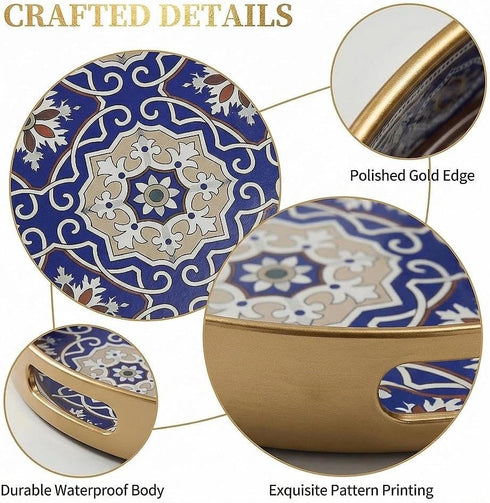 13 INCH Zosenley Round Decorative Tray, Plastic with Handles, Modern Vanity and Serving for Ottoman, Coffee Table