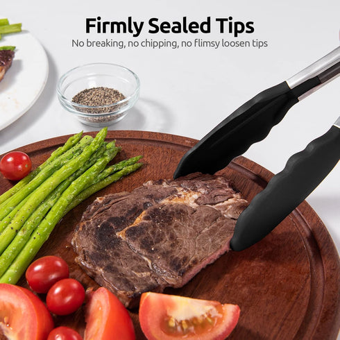 U-Taste Heat Resistant Silicone Kitchen Tong, 16 inch Extra Long Cooking Tong, Non Stick Rubber Tips, Black