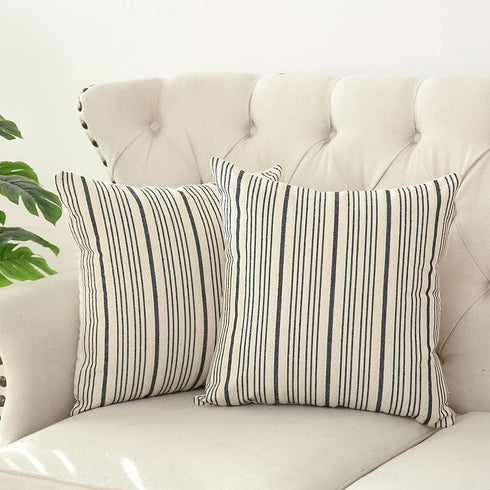 Kiuree Black and Beige Farmhouse Throw Pillow Covers, Set of 2 Decorative Square Pillow Cases for Sofa, Couch, Bedroom