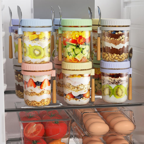 16oz 6 Pack HomArtist Overnight Oats Containers with Lids and Spoons, Wide Mouth Mason Jars with Airtight Lids