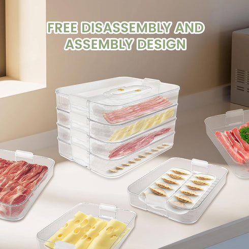 Deli Meat Container for Fridge, 4 Layer Lunch Meat Storage Container with Lid for Bacon and Cheese Organization
